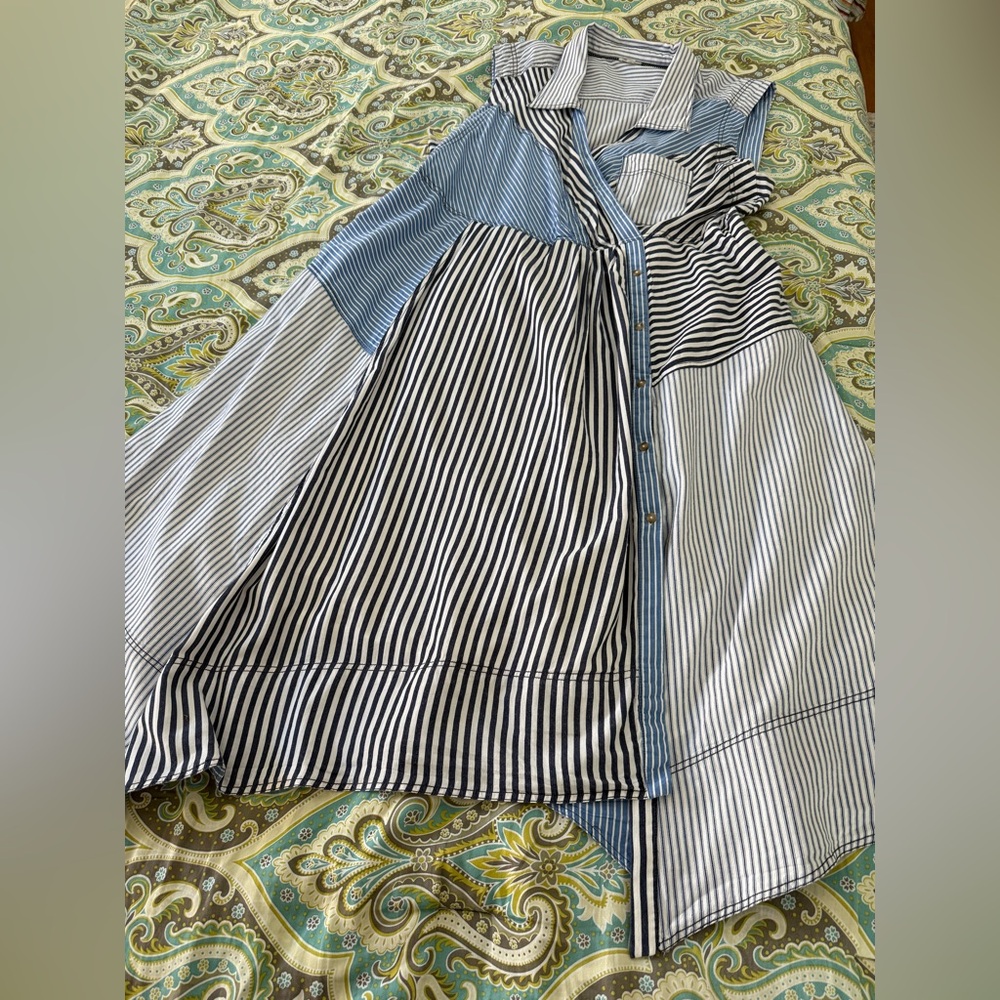 Pilcro Blue and White Asymmetrical Stripe Wrap Dress - Picture 5 of 16